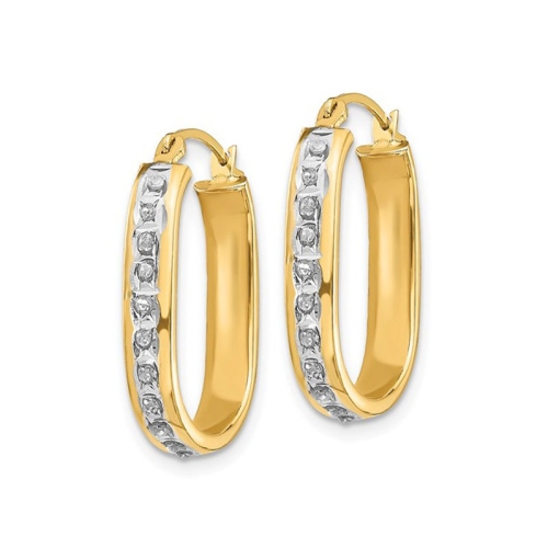 Squared Hinged Hoop Earrings in 14K Yellow Gold with Accent Diamonds