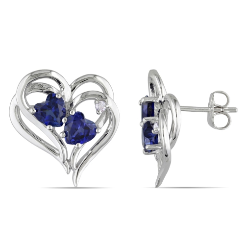 2.30 Carat Lab-Created Blue Sapphire and Diamond Earrings in Sterling Silver