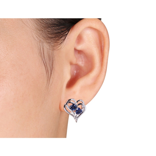 2.30 Carat Lab-Created Blue Sapphire and Diamond Earrings in Sterling Silver