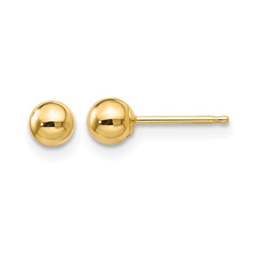 GEM AND HARMONY  Gold Button Ball 4MM Stud Earrings In 14K Gold In Yellow
