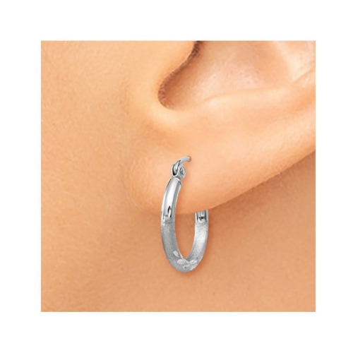 14K White Gold Diamond Cut Hoop Earrings