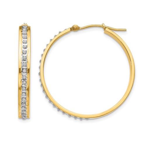 GEM AND HARMONY  Accent Diamond Round Hoop Earrings In 14K Gold In Yellow