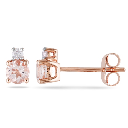3/4 Carat Morganite and Diamond Solitaire Stud Earrings in 10K Rose Gold