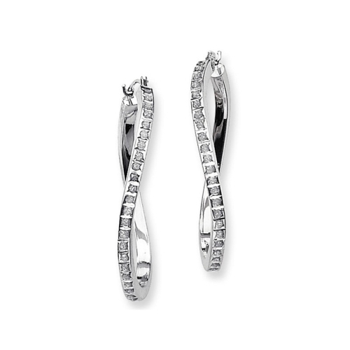 Accent Diamond Oval Hoop Twist Earrings in 14K White Gold