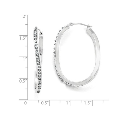 Accent Diamond Oval Hoop Twist Earrings in 14K White Gold