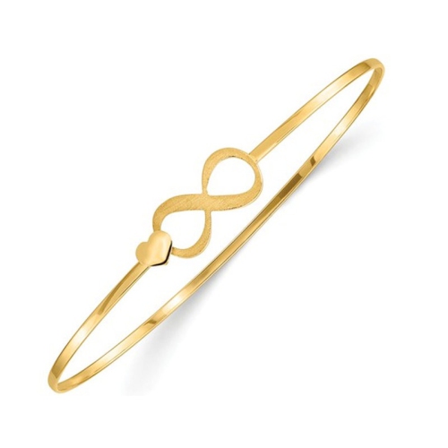 GEM AND HARMONY  14K Gold Infinity Heart Bangle Bracelet In Yellow