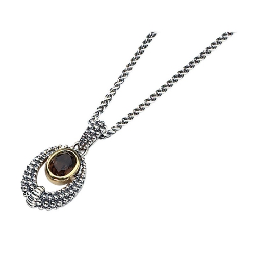1.19 Carat Smoky Quartz Pendant Necklace in Sterling Silver with 14K Gold Accents