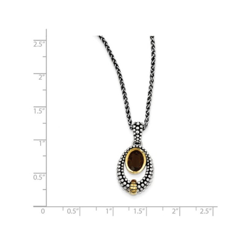 1.19 Carat Smoky Quartz Pendant Necklace in Sterling Silver with 14K Gold Accents
