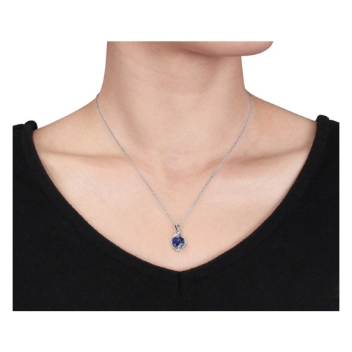 Collier en argent sterling avec pendentif en forme de coeur en saphir bleu synthétique de 2,00&nbsp;carat