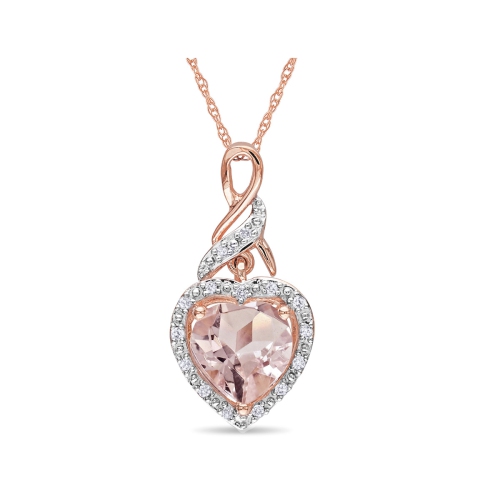 GEM AND HARMONY  1.80 Carat (Ctw) Morganite & Diamond Heart Pendant Necklace In 10K Rose Gold With Chain In Pink