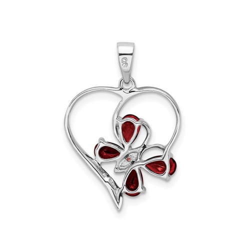 Sterling Silver Garnet Butterfly Heart Pendant Necklace 9/10 Carat with Chain