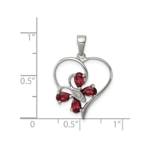 Sterling Silver Garnet Butterfly Heart Pendant Necklace 9/10 Carat with Chain