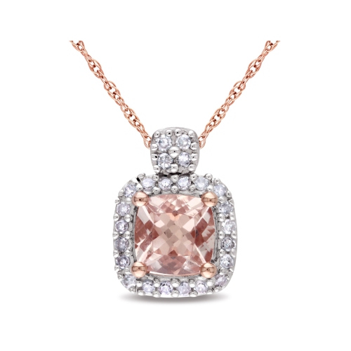 GEM AND HARMONY  Morganite And Diamond Pendant Necklace 7/10 Carat (Ctw) In 10K Rose With Chain In Gold