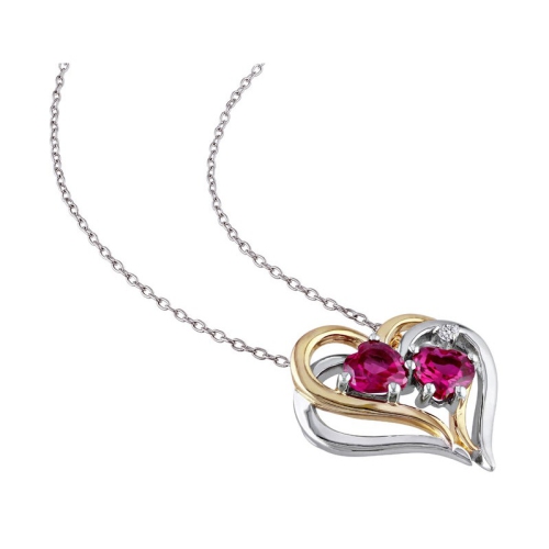 1.20 Carat Lab-Created Ruby Heart Pendant Necklace with Diamonds in Yellow Plated Sterling Silver with chain