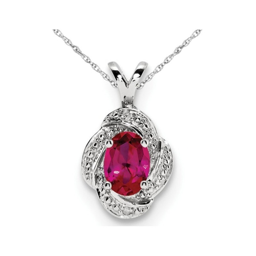 Collier à pendentif en argent sterling avec chaîne, rubis synthétique en laboratoire