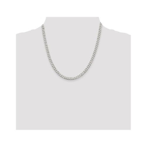 Mens Beveled Curb Chain Necklace in Sterling Silver 20 Inches