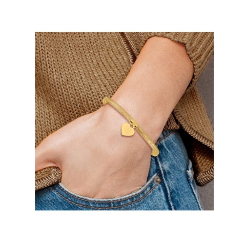 14K Yellow Gold Heart Mesh Stretch Bracelet