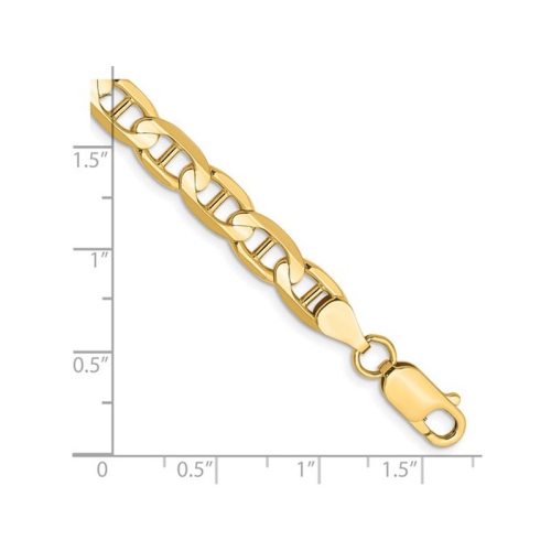 Mens 6.25mm Concave Anchor Chain Bracelet 14K Yellow Gold