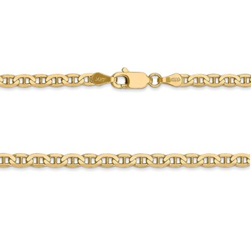 Ladies 14K Yellow Gold 3mm Concave Anchor Chain Bracelet -- 7 Inches