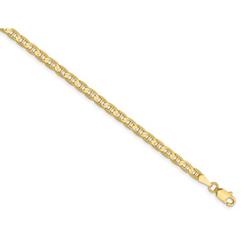 Ladies 14K Yellow Gold 3mm Concave Anchor Chain Bracelet -- 7 Inches