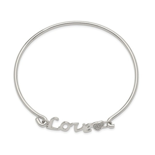 Sterling Silver Polished LOVE Bangle Bracelet with Synthetic Cubic Zirconias