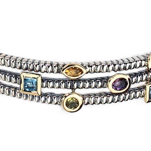 Multi-Gemstone Cuff Bracelet in Sterling Silver with 14K Gold Accents