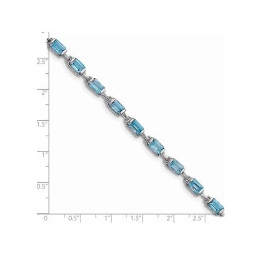 1.20 Carat Emerald Cut Natural Blue Topaz Bracelet in Sterling Silver (7.25 Inches)