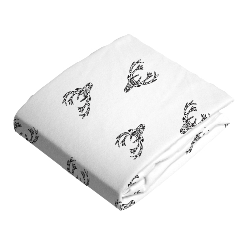 KUSHIES  Flannel Fitted Change Pad Sheet With Slits - Black And Deers In White