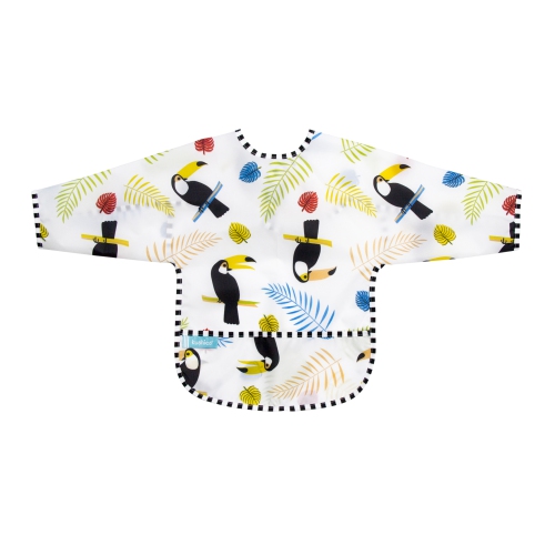 KUSHIES  Cleanbib Waterproof Bib With Sleeves - Toucans (2-4 Years) In White