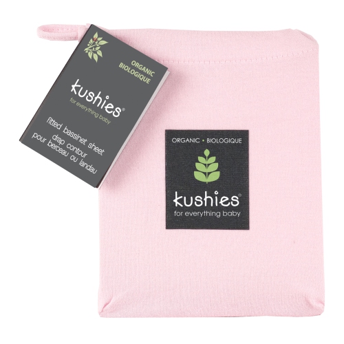 Image 1 de 2.. Drap-housse pour couffin en jersey organique de Kushies - Rose Clair