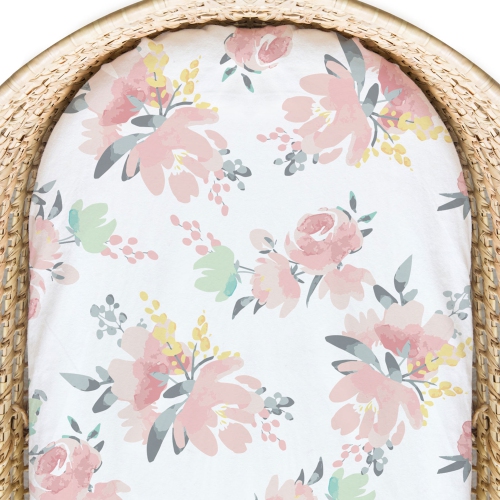 Drap pour berceau en coton percal&eacute; de Kushies - Fleurs d'aquarelle