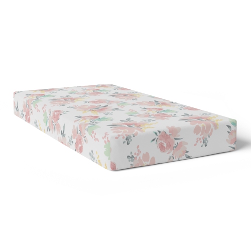 Drap-housse pour lit de b&eacute;b&eacute; en coton percal&eacute; de Kushies - Fleurs d'aquarelle