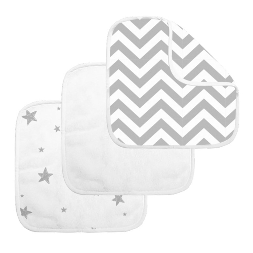 Kushies 3-Pack Terry Washcloth Set - Grey Chevron and Stars