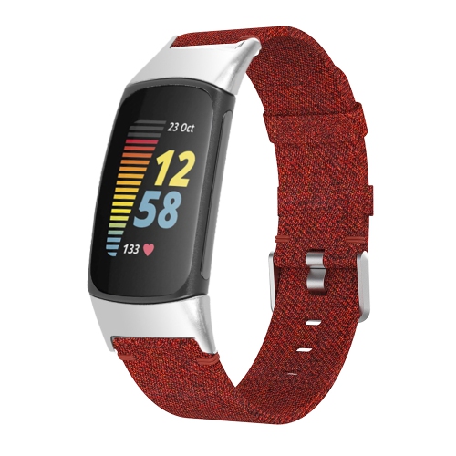 StrapsCo Woven Fabric Canvas Replacement Watch Band Strap for Fitbit Charge 5 - Red