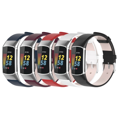 StrapsCo Lisse Sangle de rechange en cuir véritable en cuir pour Fitbit Charge 5 - Sangria rouge