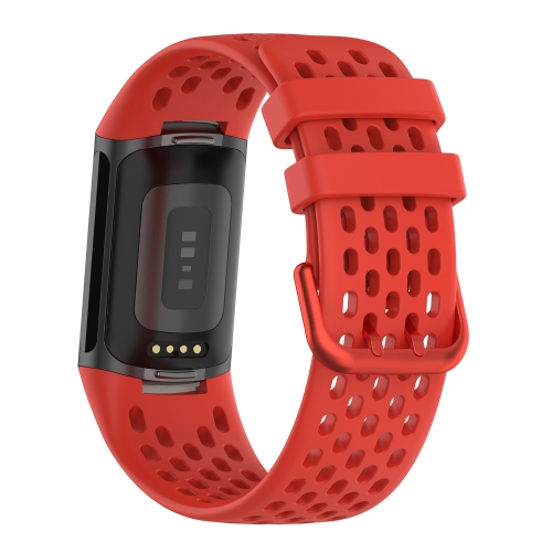 StrapsCo Heavy Duty Silicone Rubber Sport Band - Watch Strap for Fitbit Charge 5 - Red