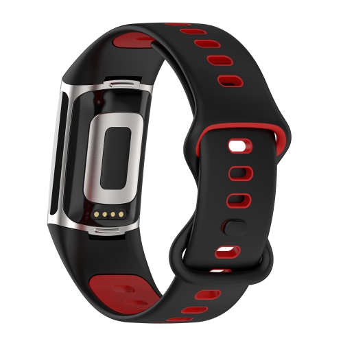 StrapsCo Silicone Rubber Infinity Sport Band - Watch Strap for Fitbit Charge 5 - Black & Red
