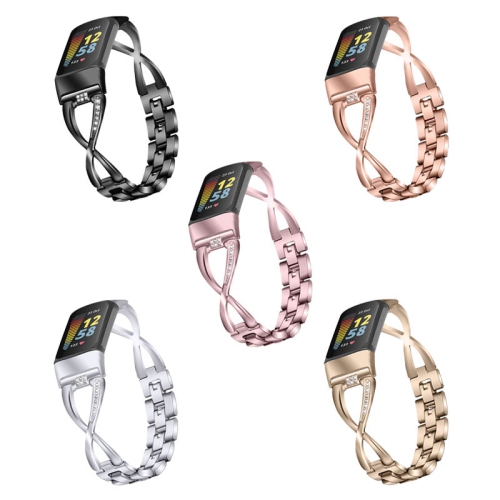 StrapsCo Rhinestone Embedded Jewelry Bracelet Watch Band for Fitbit Charge 5 - Black