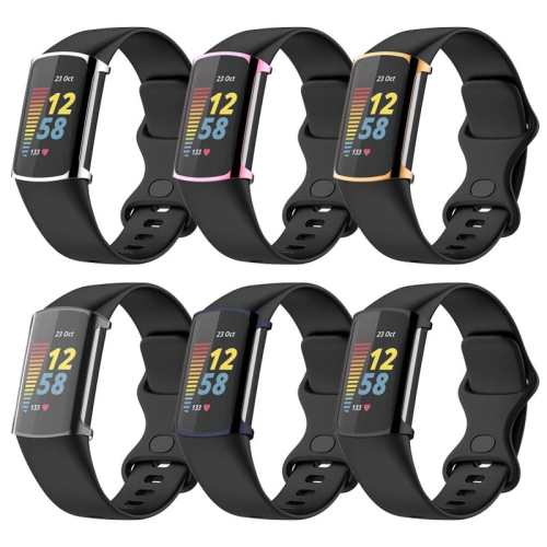 Étui de protection de protection en caoutchouc de silicone StrapsCo pour Fitbit Charge 5 - Noir