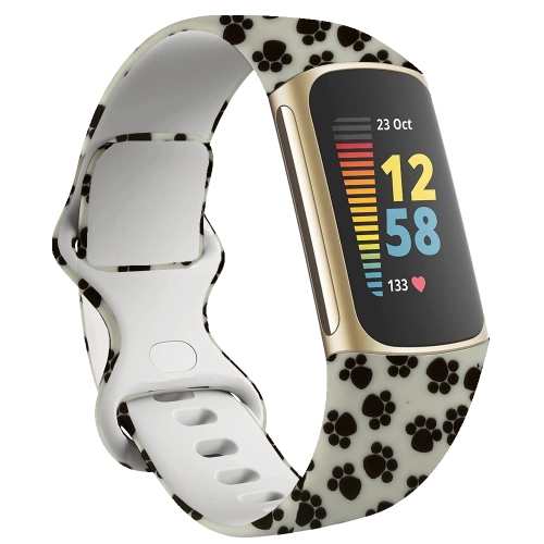 StrapsCo Smooth Silicone Rubber Pattern Infinity Watch Strap for Fitbit Charge 5 - Short-Medium - Paw Print