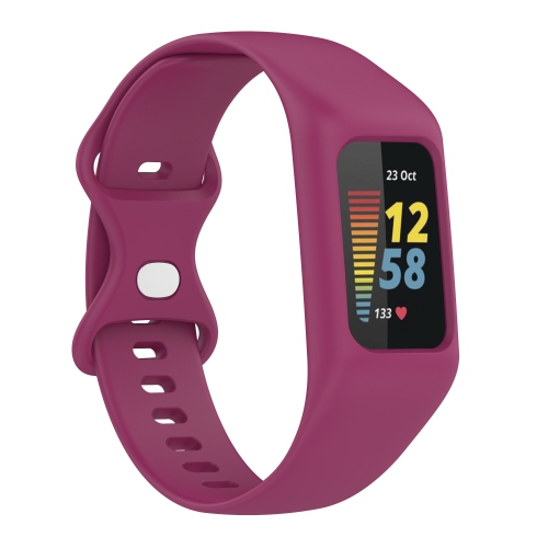 StrapsCo Rubber Watch Strap Band with Built-In Case for Fitbit Charge 5 - Sangria Purple