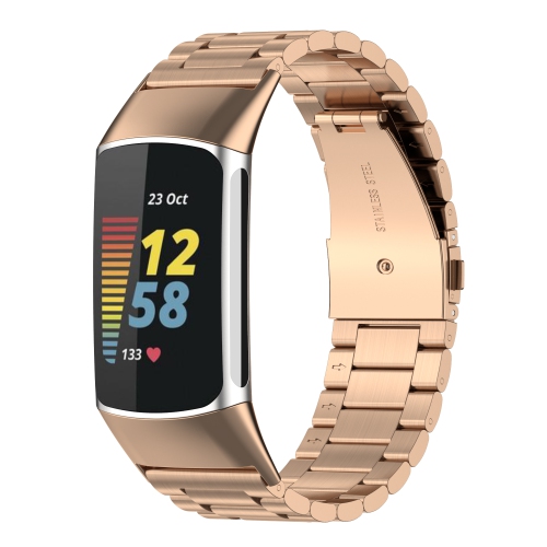 STRAPSCO  Two-Tone Stainless Steel Watch Strap Band for Fitbit Charge 5 - Rose In Gold