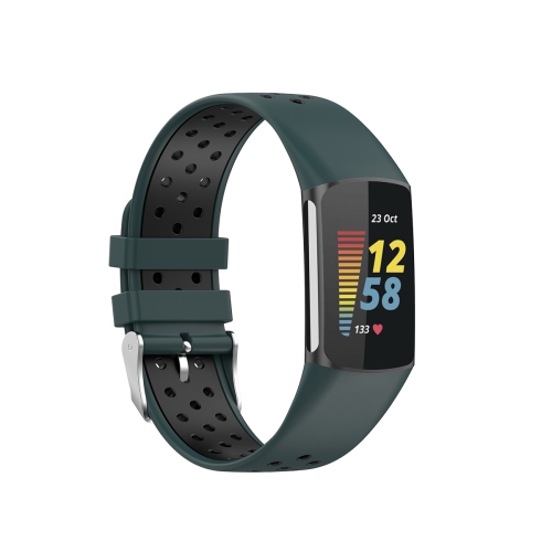 StrapsCo Silicone Rubber Sport Band - Watch Strap for Fitbit Charge 5 - Teal & Black