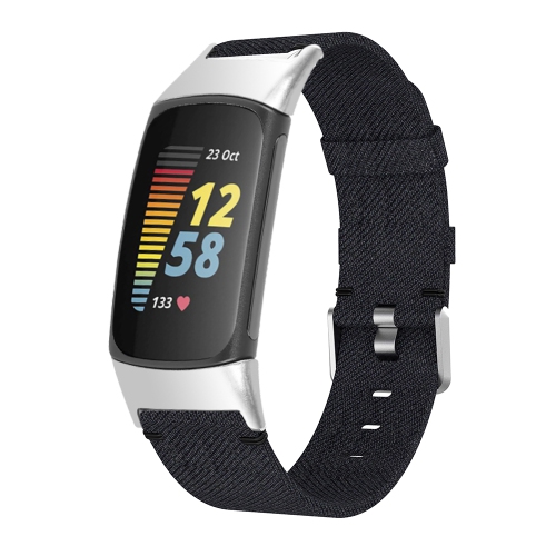 Image 1 of 3.. StrapsCo Woven Fabric Canvas Replacement Watch Band Strap for Fitbit Charge 5 - Charcoal