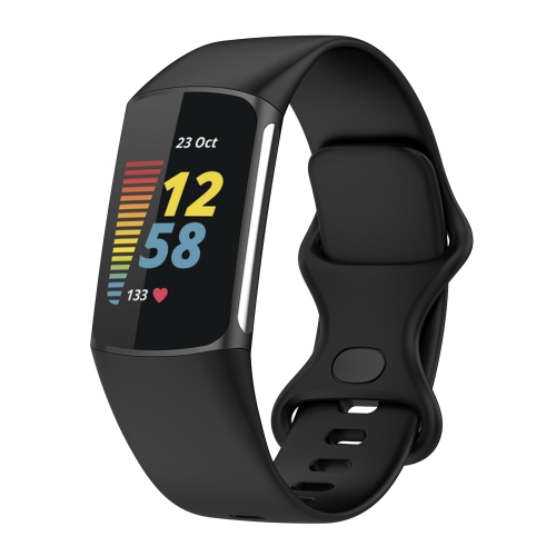 Image 1 de 3.. Bande d'infini en caoutchouc de silicone StrapsCo - Bracelet de montre pour Fitbit Charge 5 - Court-Moyen - Noir
