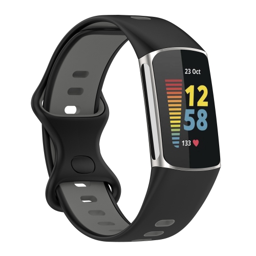 StrapsCo Silicone Rubber Infinity Sport Band - Watch Strap for Fitbit Charge 5 - Black & Grey