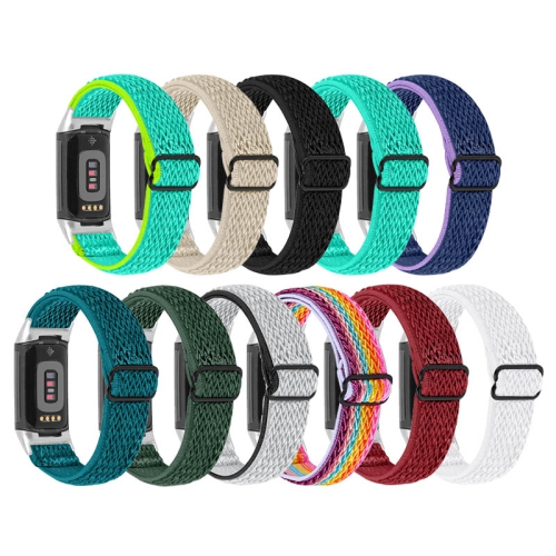 StrapsCo Replacement Woven Nylon Watch Band Strap for Fitbit Charge 5 - Black & White