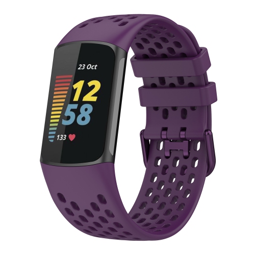STRAPSCO  Heavy Duty Silicone Rubber Sport Band - Watch Strap for Fitbit Charge 5 - Dark In Purple