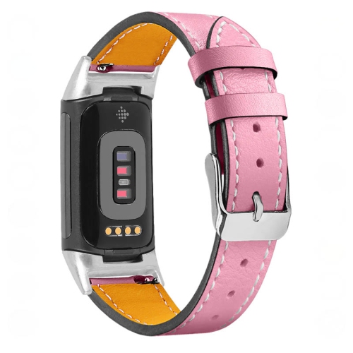 StrapsCo Smooth Genuine Leather Watch Strap Band for Fitbit Charge 5 - Pink