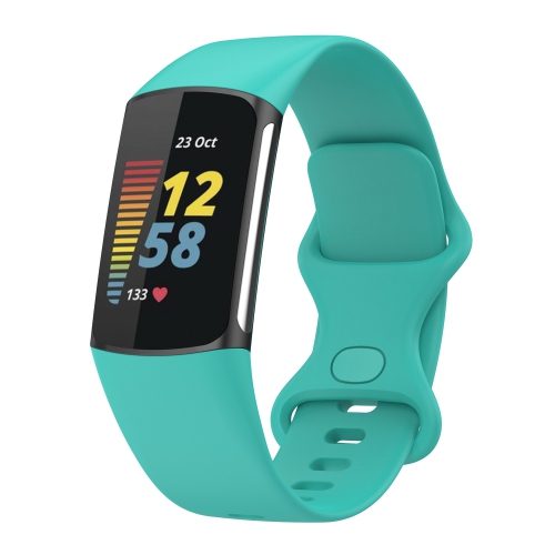 Bande d'infini en caoutchouc de silicone StrapsCo - Bracelet de montre pour Fitbit Charge 5 - Moyen-Long - Aqua